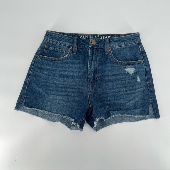 Vanilla Star High Rise Shortie Cut Off Ripped Jean Shorts Size 5 Women's - Picture 1 of 5